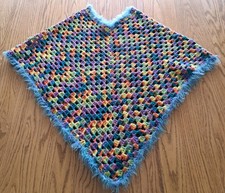 Vintage Crochet Multicolor Poncho Bohemian Hippie Festival