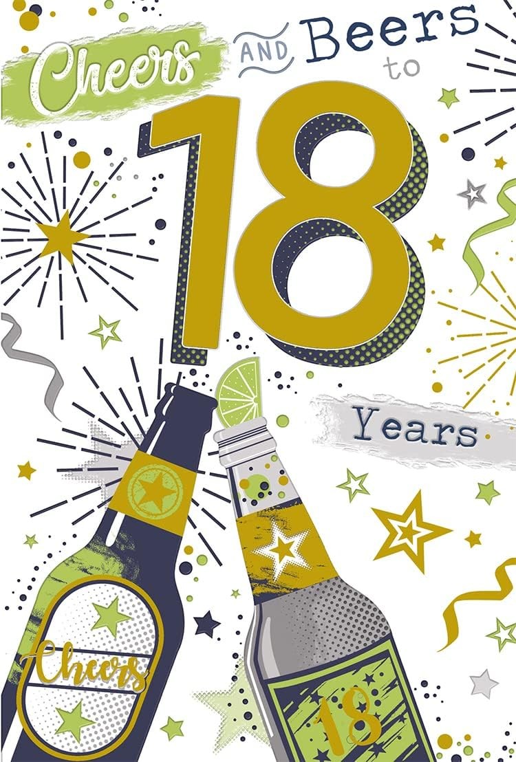 Male 18th Birthday Card. Cheers and Beers To You. Age 18. 23x15cm