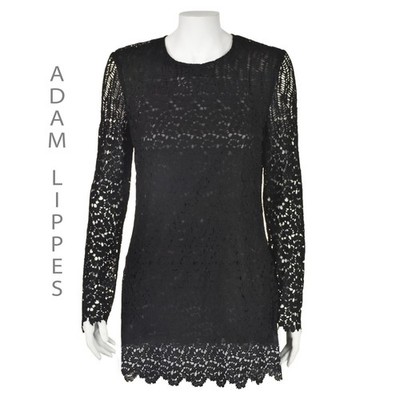 ADAM LIPPES Black Lace Tunic Length Top SIZE 6