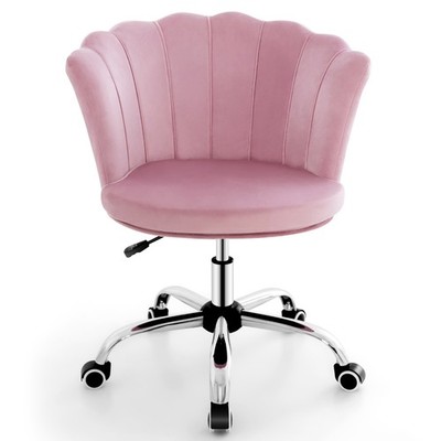Petal Shell Leisure Vanity Office Chair Rolling Adjustable Velvet Armchair Pink