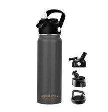 Insulated Stainless Steel Water Bottle 750ml Straw Lid 3 Caps Thermal Flask