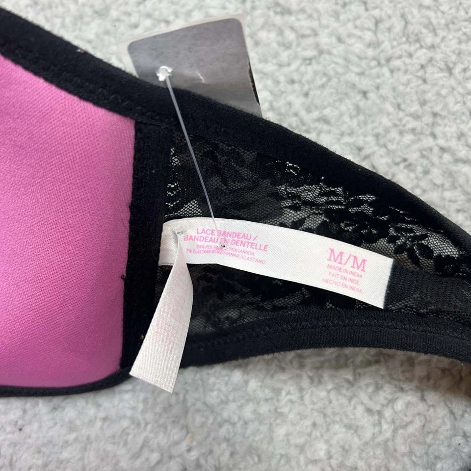 Sujetador rosa mediano bandeau sujetador encaje bandeau negro Foto 4 de 4