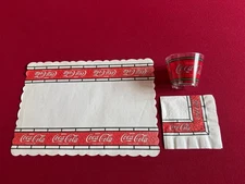 1970's, Coca -Cola, "Unused" Tiffany Set: Placemat, Cup, Napkin (Scarce/Vintage)