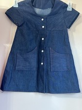 Vintage Handmade Girls Soft Denim Dress Red Stitching Homemade 1970s