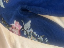 Vintage 90  s Liz Claiborne Hand Knit Floral Sweater Navy Wool Grandmacore L