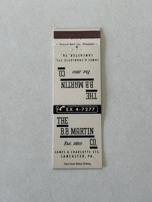 The B B Martin Company Lancaster Pennsylvania Matchbook Cover P