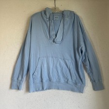 Aerie Down to Earth Oversized V Neck Hoodie light blue Kangaroo Pocket Women Med