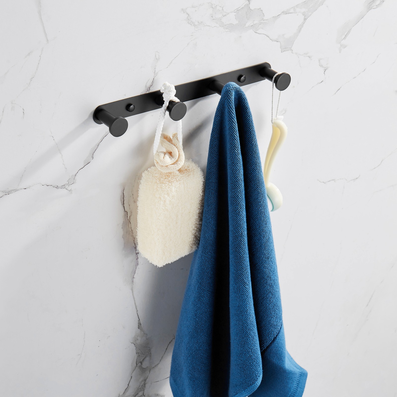 Hook Matte Black Stainless Steel 4 Hooks Wall Mounted Bathroom Rack