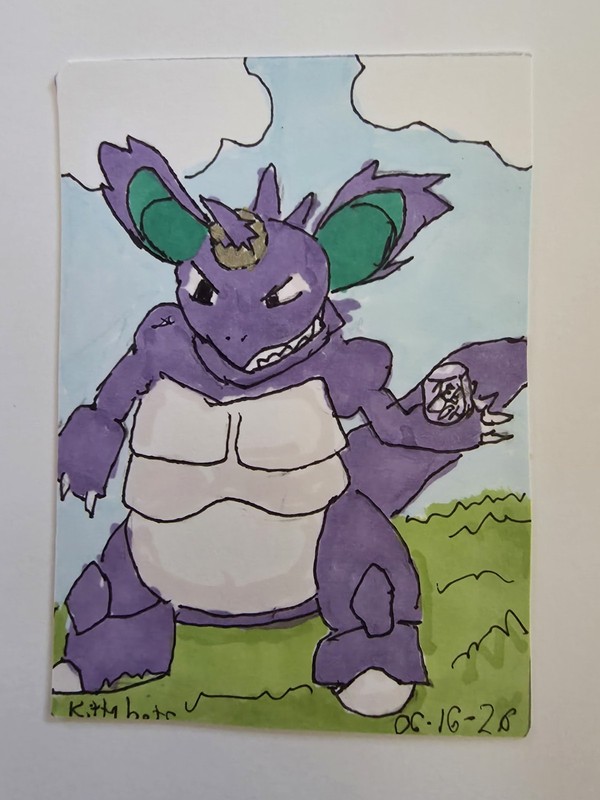 ACEO ATC Kittybats Nee Doh King Nidoking Pokémon fanart Cartoon Game OOAK