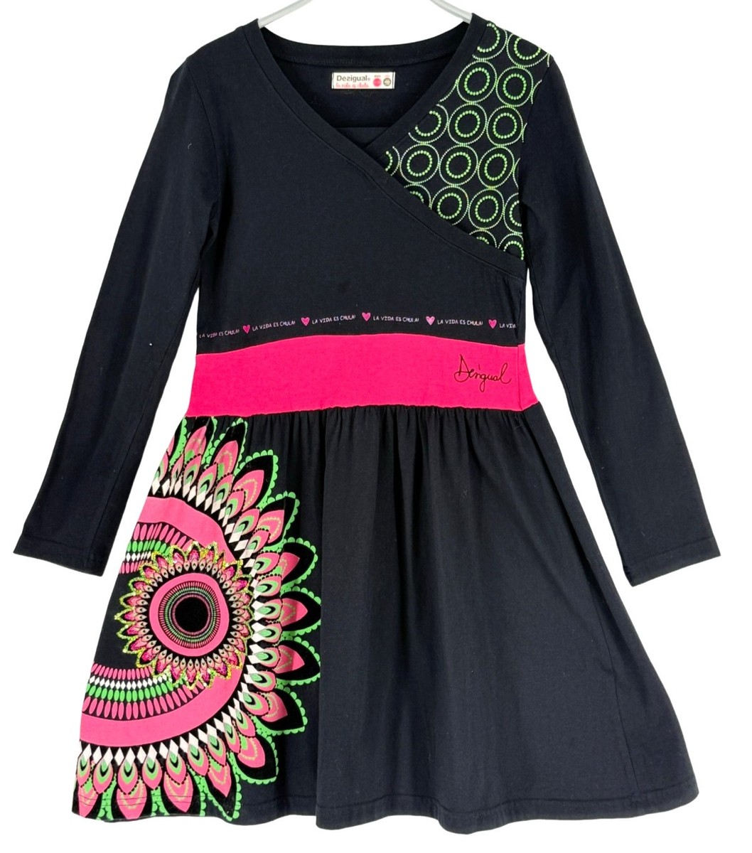 Desigual Girls V-Neck Floral Long Sleeve Dress Size 11-12 Years