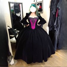 Black Purple Victorian Prom Dresses Vintage Flared Sleeve Pleated Puffy Gowns