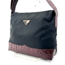 PRADA Tessuto Shoulder Bag Black Nylon and Brown Leather Authentic