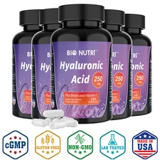 Vitamatic Hyaluronic Acid Biotin Supplements 250mg -240 capsule Healthy Skin Lot