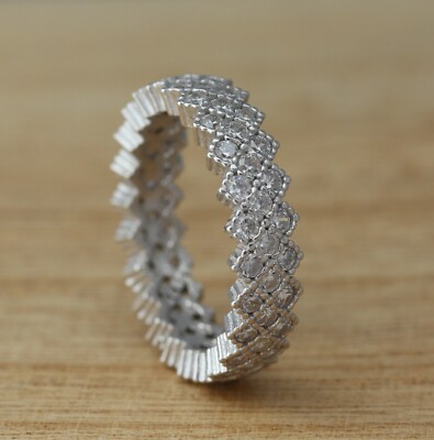 925 Sterlingsilber volle Ewigkeit Stapel Zick Zack Design CZ Bandring J-P Größen