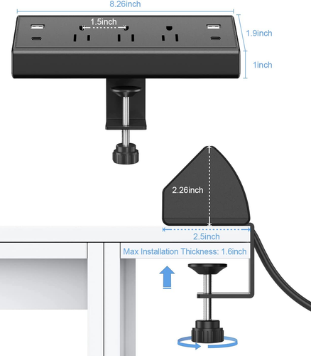 Desk Clamp Power Strip,Desktop Mount Surge Protector,40W Fast Charging Station,2 - 第 5/12 張圖片