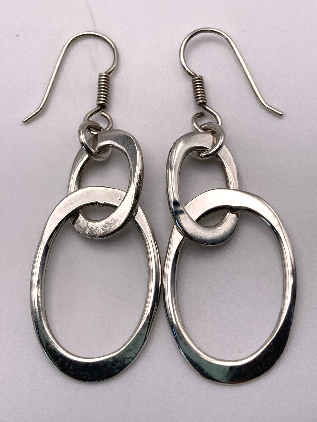 Sterling Silver Oval Triple Loop Dangle Earrings - image 1