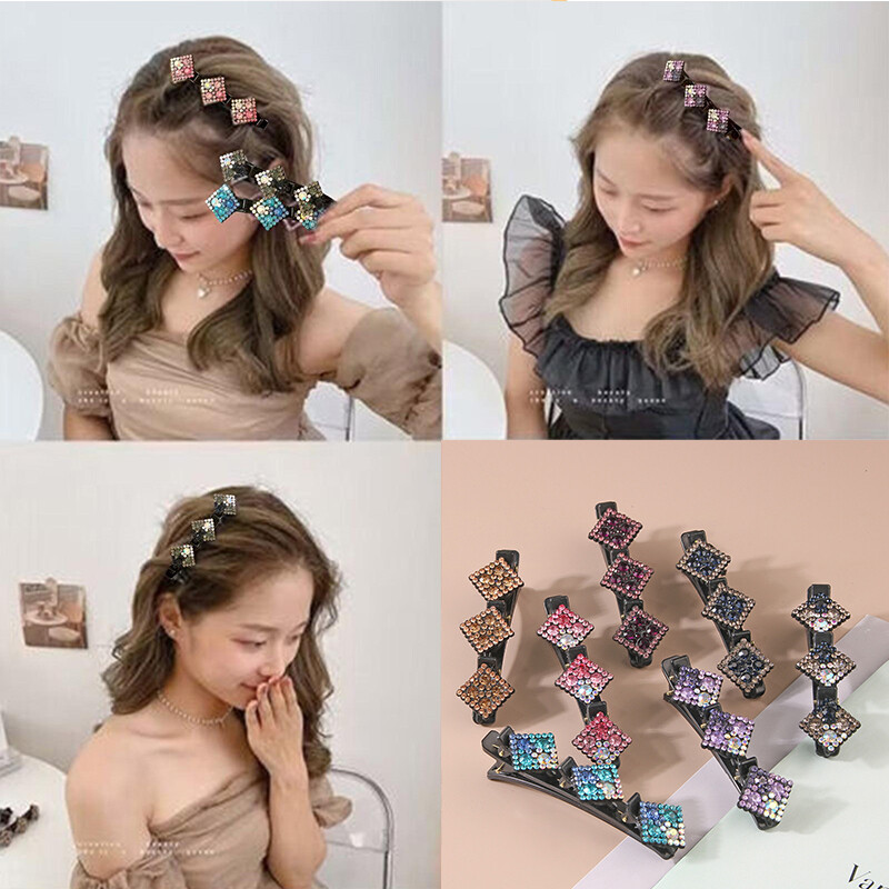 Schwarze Glitzernde Haarspangen Mit Kristallsteinen – Geflochtene Doppel-Spangen Für Pony & Seitliches Styling