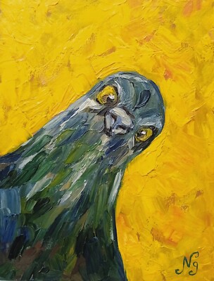 Vogel Ölgemälde Vogel Taube Original Kunst kleine lustige Taube Impressionist Kunst