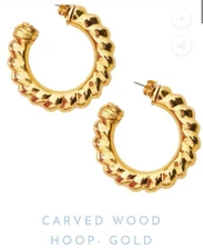 Rebecca de Ravenel Hand Carved Wood Gold Boullion Hoop Earrings 💖Great Gift💖