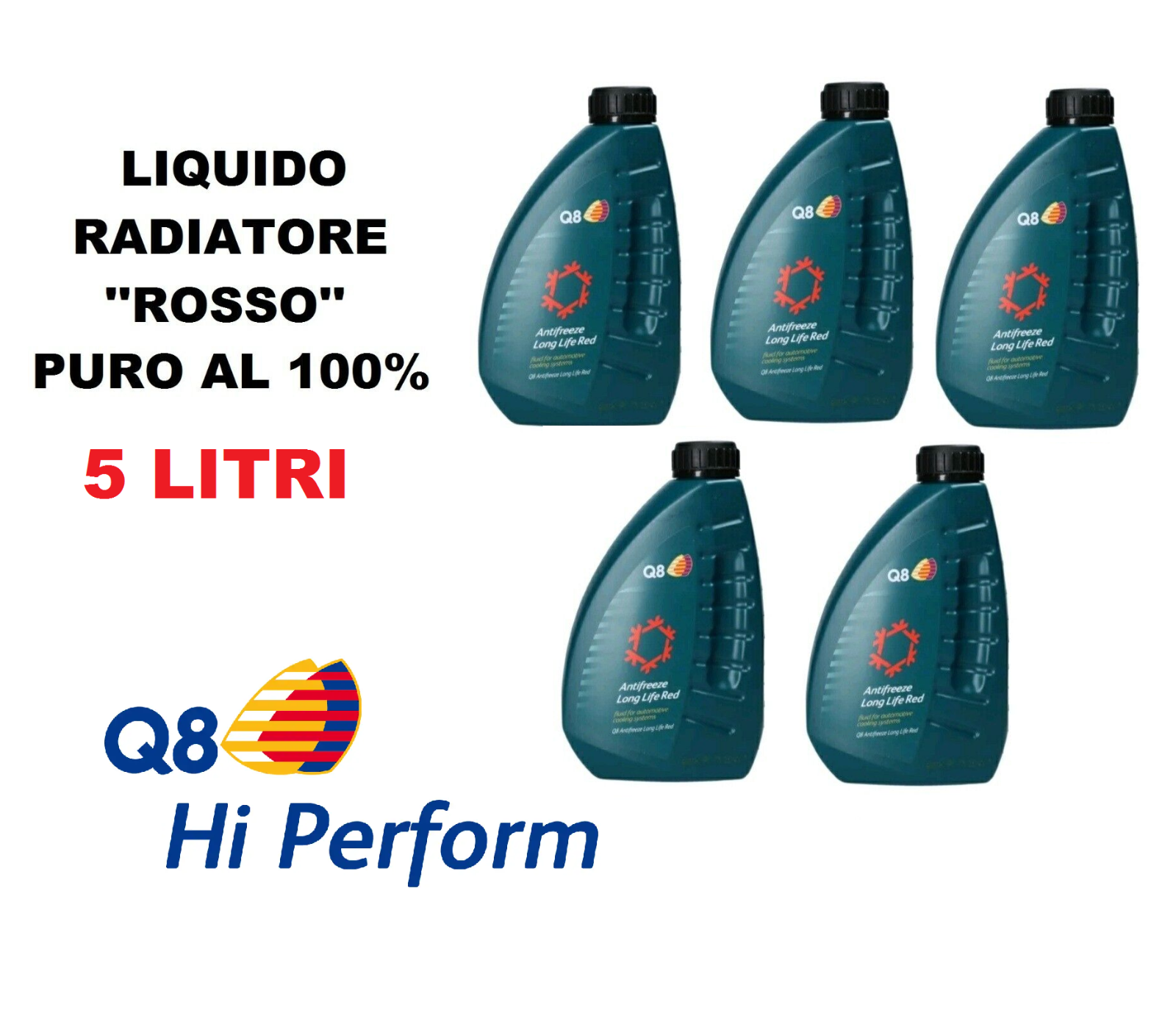 LIQUIDO RADIATORE ROSSO PURO 100% Q8 LONG LIFE RED ANTIFREEZE 5 LITRI