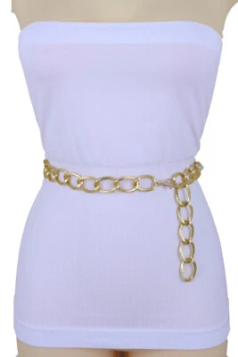 New Women Bling Fashion Gold Metal Thick Chain Textured Chunky Links Belt XS S M - image 1 of 4
