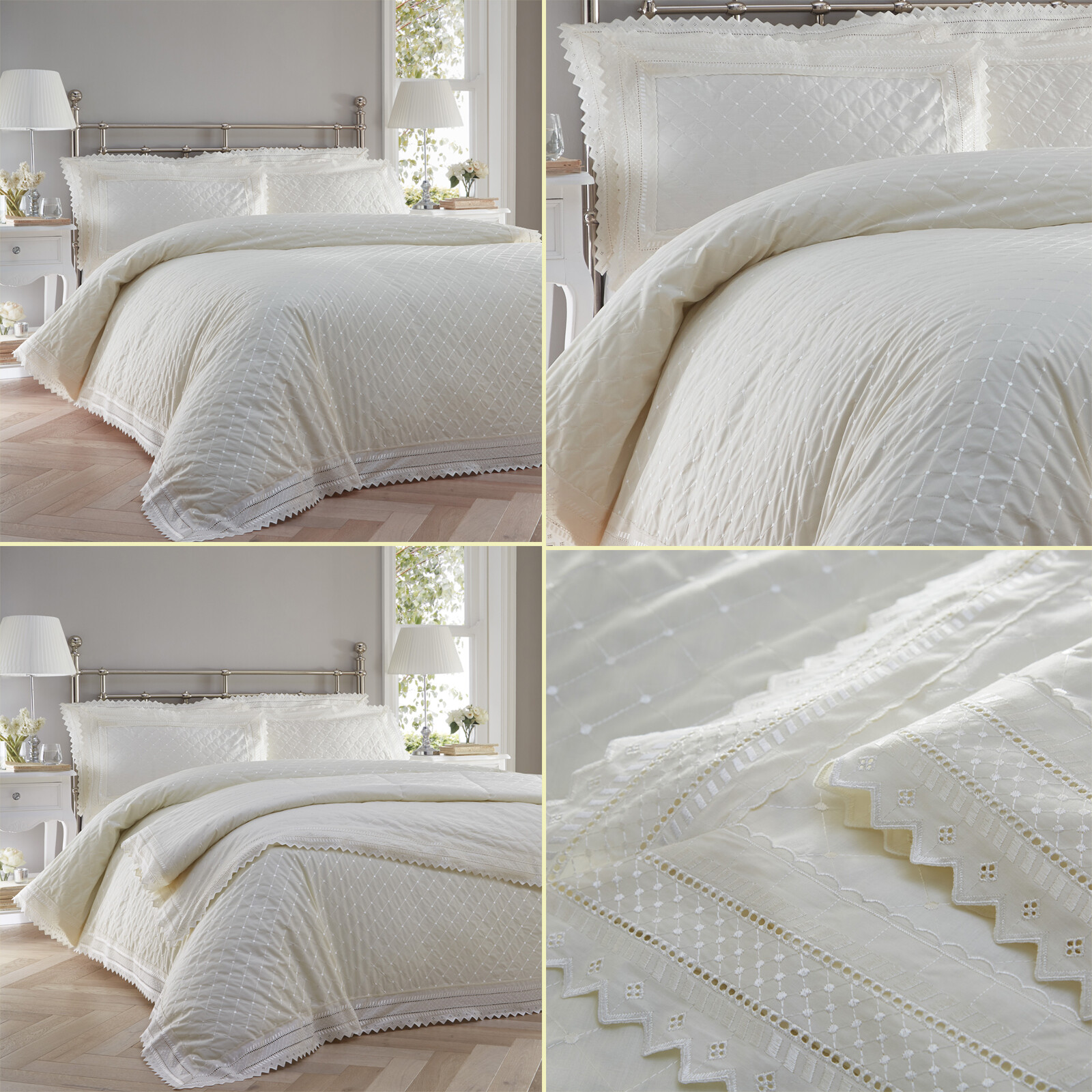 Lace Trim Embroidered Duvet Quilt Cover 
