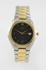 Citizen Watch Mens Date Stainless Silver Gold Water Resist Date Dark Blue Quartz