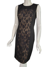 BCBG MAXAZRIA Black Stretch Ponte Knit Lace Detail Sheath Dress sz M