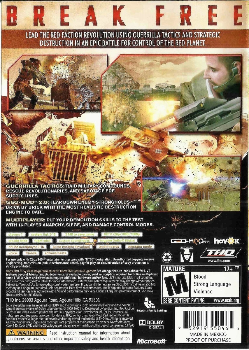 Red Faction：Guerrilla Amazon.com: Red Faction Guerrilla (Xbox 360) : Video Games