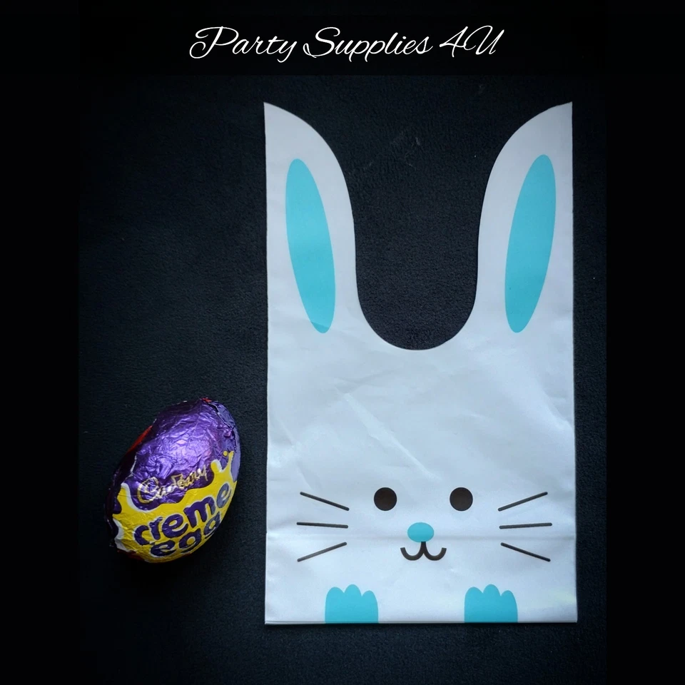 10pk Small Blue Easter bunny plastic bags Cookie/gift/sweets/treat/popcorn/eggs - Image 4 of 4