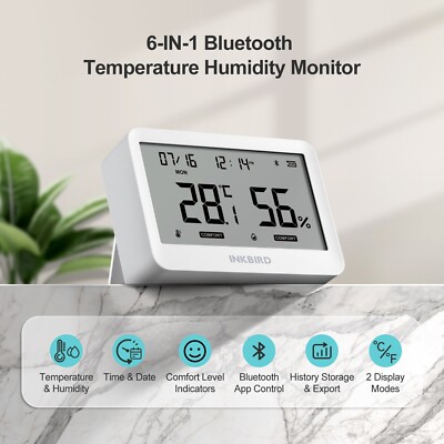 Bluetooth Smart Thermo-Hygrometer mit APP-Steuerung,Großes 3,8-Zoll-LCD-Display