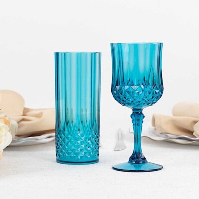 OCEAN BLUE Plastic oz Crystal Cut Goblets WINE GLASSES