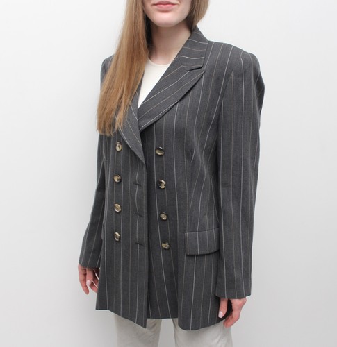 Women's AKRIS PUNTO Wool Striped Double Breasted Blazer Jacket RARE US12 ~M-L - Picture 5 of 11