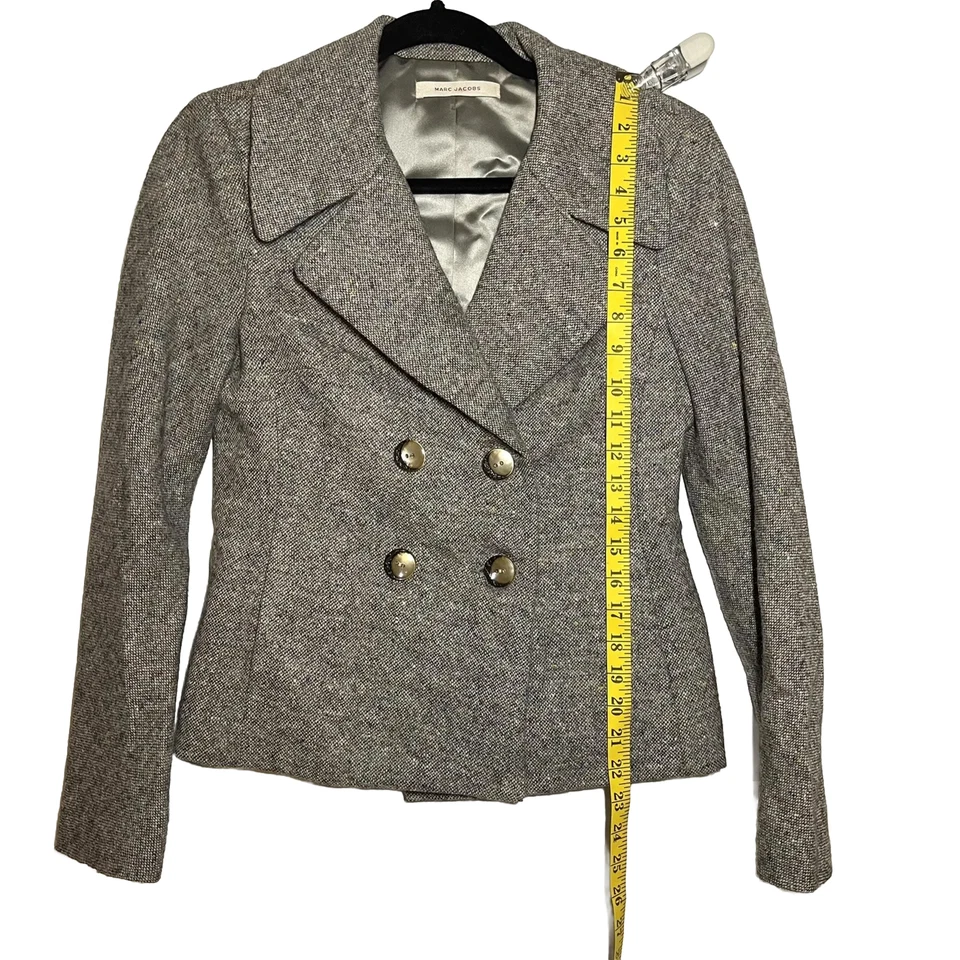 Marc Jacobs Womens XS Notch Double Breasted Wool Blazer Gray Pockets Jacket VTG - Imagem 2 de 4