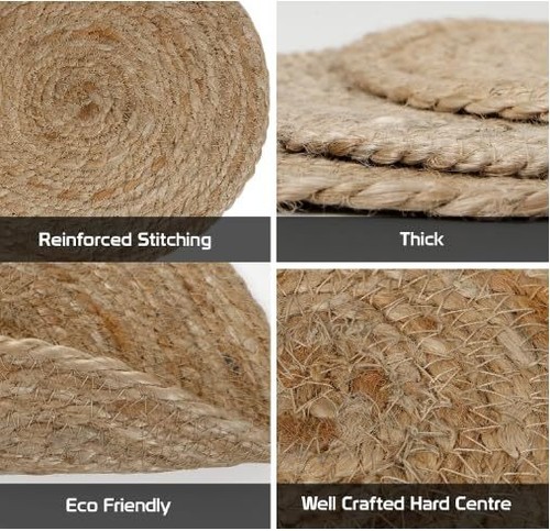 Jute Hand Braided Placemats Set of 4 | 14 Inches Artistic Square Tablemats fo... - Picture 5 of 9