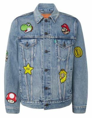 NEW SUPER MARIO x LEVIS Trucker Jacket Small S Nintendo Jacke NEU Blue Tab