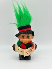 Vintage Russ Berrie Christmas Caroler Troll Doll Green Hair 5"