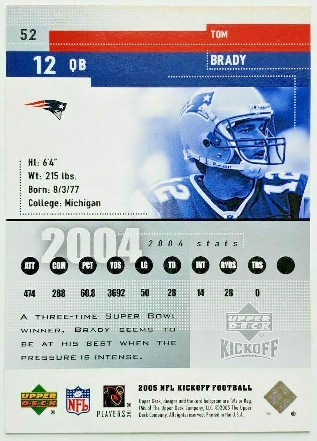 CARTE TOM BRADY 2003 Fleer Platinum Patriots de la Nouvelle-Angleterre