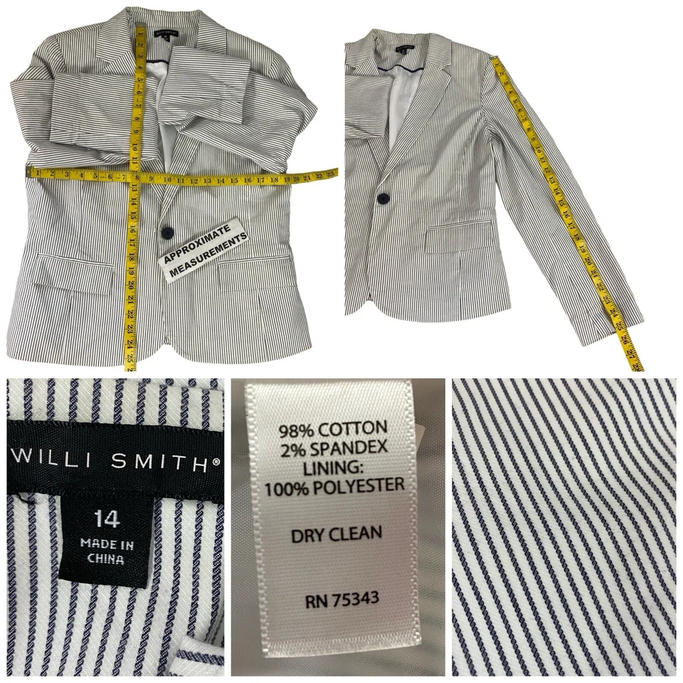 Blazer Willi Smith Mujer 14 Rayas Ferrocarril Chaqueta Costera Preppy Trabajo Oficina Foto 3 de 4