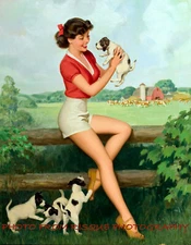 Farm Girl & Jack Russell  Puppies 8.5x11" Photo Print Walt Otto Fine Art Pinup