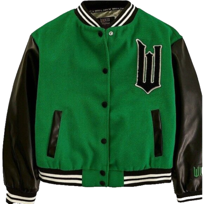 WICKED JUSTICE Girls Varsity Bomber Coat SIZE XS 5-6 ELPHABA Green
