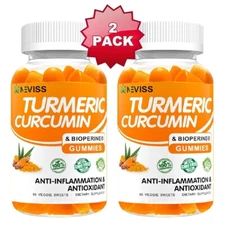 2 Pack Turmeric Curcumin 100% Natural Organic Gummies