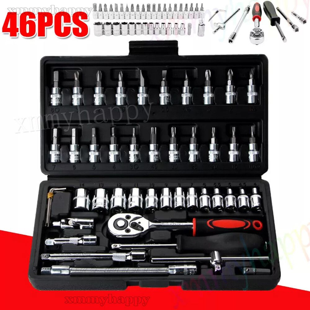 46Pcs Spanner Socket Ratchet Wrench Set 1/4" Drive Car Repair Tool Kit with.Case