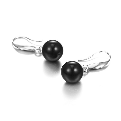Jet Black Crystal Ball Dangle Earrings Made With Swarovski Crystal Pearl - Picture 3 of 3