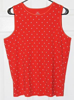 CJ Banks SLEEVELESS TANK SHELL RED WHITE STARS SIZE 1X SATIN TRIM COTTON NWOT