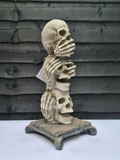 Halloween 3 Wise Skulls Tealight Holder Decoration Spooky Standing Ornament New!