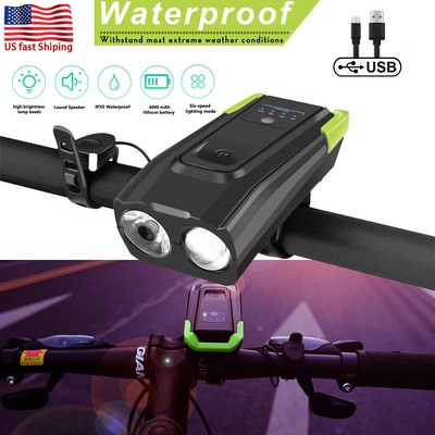 USB Rechargeable LED Bicycle Headlight Head Light Front Lamp Cycling//Horn USA