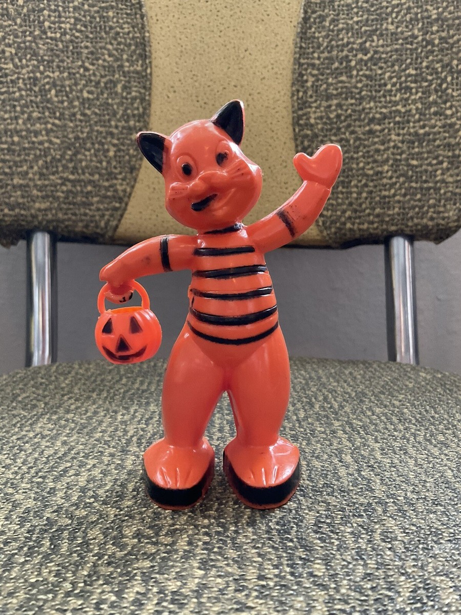Halloween Rosbro Plastic Cat w/pumpkin candy container 1950's | eBay