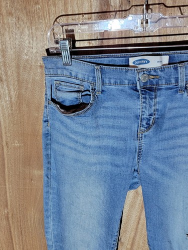 old navy jeans girls 16 skinny distressed stretch adjustable waist denim blue - Picture 2 of 11