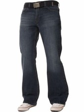 MENS FBM RELAXED FIT ZIP FLY BOOTCUT FASHION FBM19 - MID STONEWASH BLUE
